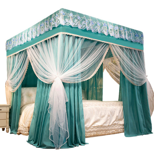 遮光蚊帐布帘一体式全封闭双层蚊帐加密帐莎加厚布帘床幔加粗支架