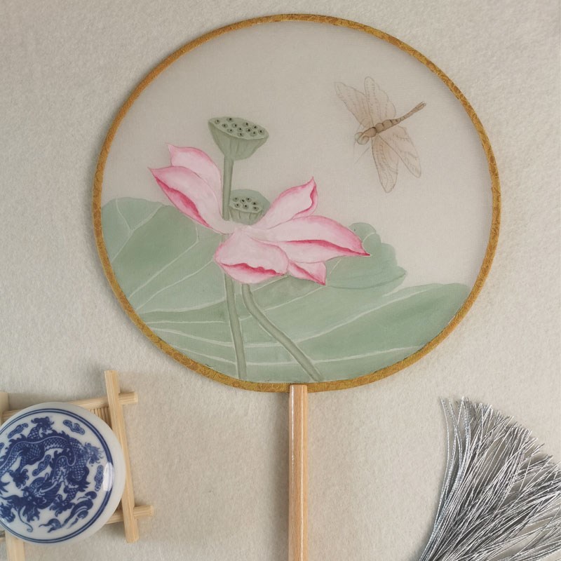 纯手绘高档绢扇定制汉服古风工笔C团扇图案定制绘画舞蹈扇子宫扇