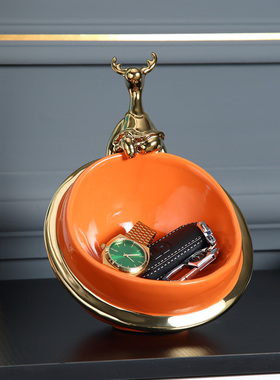 玄关钥匙收纳摆件轻奢进门陶瓷盆玄幻鞋柜现代创意家庭入户门口放