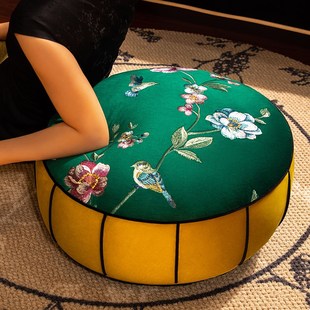 坐墩圆形刺绣地垫客厅懒人沙发中古榻榻米地上看书可拆洗含芯坐垫
