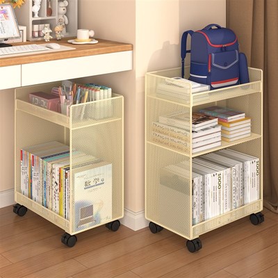 书架落地置物架桌下移动简易书本书包收纳层架带轮书桌旁小推车多