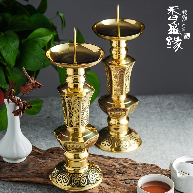 纯铜烛台焟烛台蜡台中式复古摆件婚F庆婚礼道具新款铜烛台一对