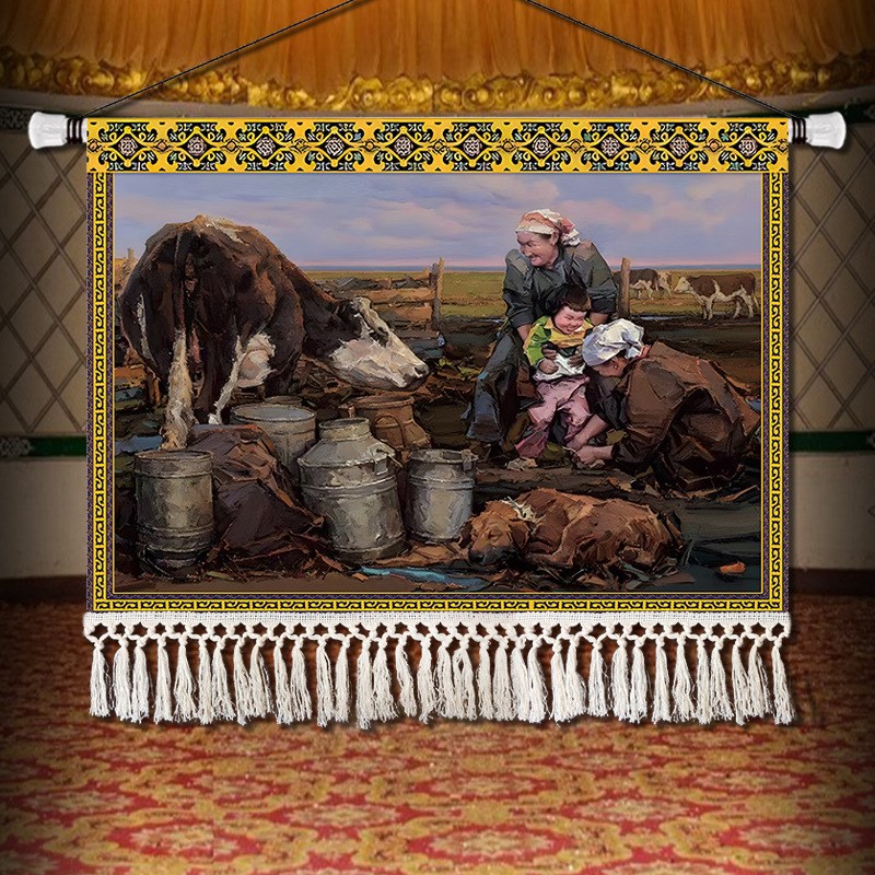 内蒙古草原装饰挂画民族风v情壁画餐厅牛肉羊肉烤肉火锅店油画挂图片