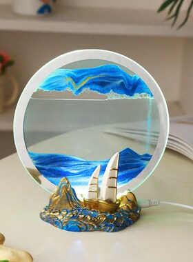 一帆风顺帆d船流沙画摆件创意家居桌面沙漏装饰小夜灯送人生日礼