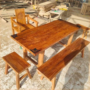 老榆木板材门板桌实木板原木怀旧桌做旧桌风化餐桌茶桌民宿吧台桌