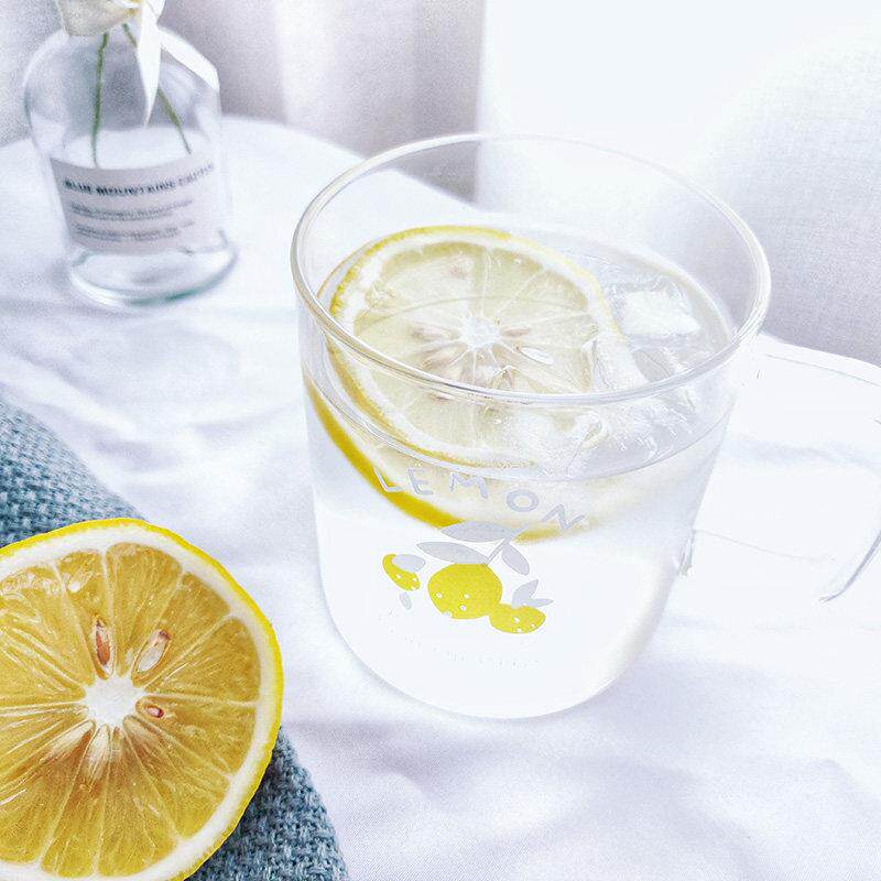 森系简约带把手加厚玻璃杯耐热大容量小清新印花咖啡杯牛奶早餐杯