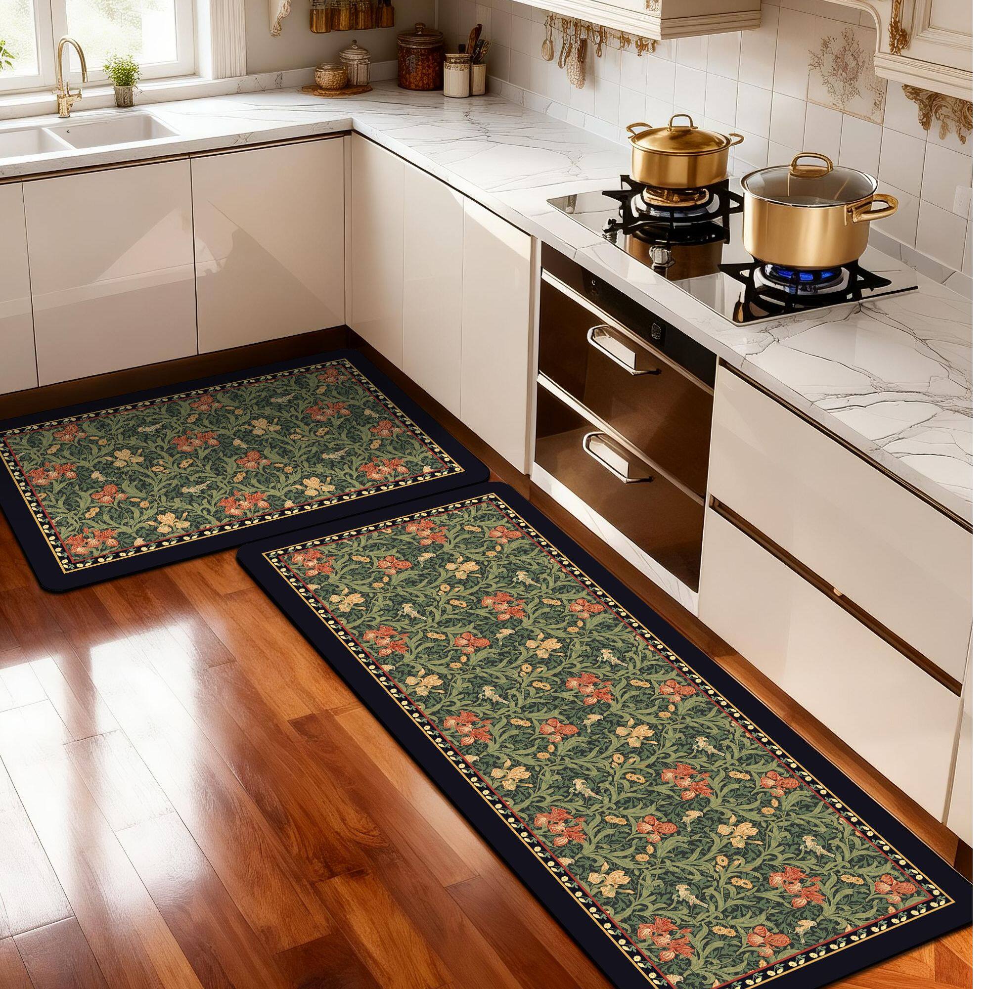 皮革美式复古风格厨房地垫防水防滑可擦免洗吸水家用玄关脚垫