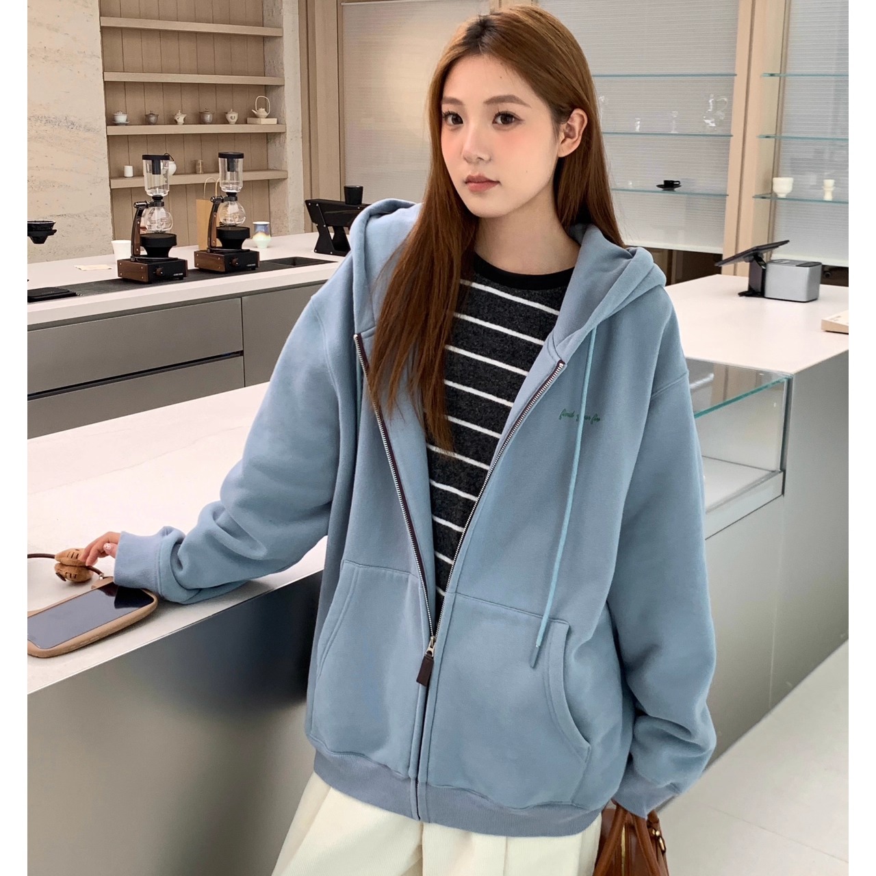 【11AN】2025冬季新款韩版爆款加绒宽松版型连帽卫衣外套女A61766