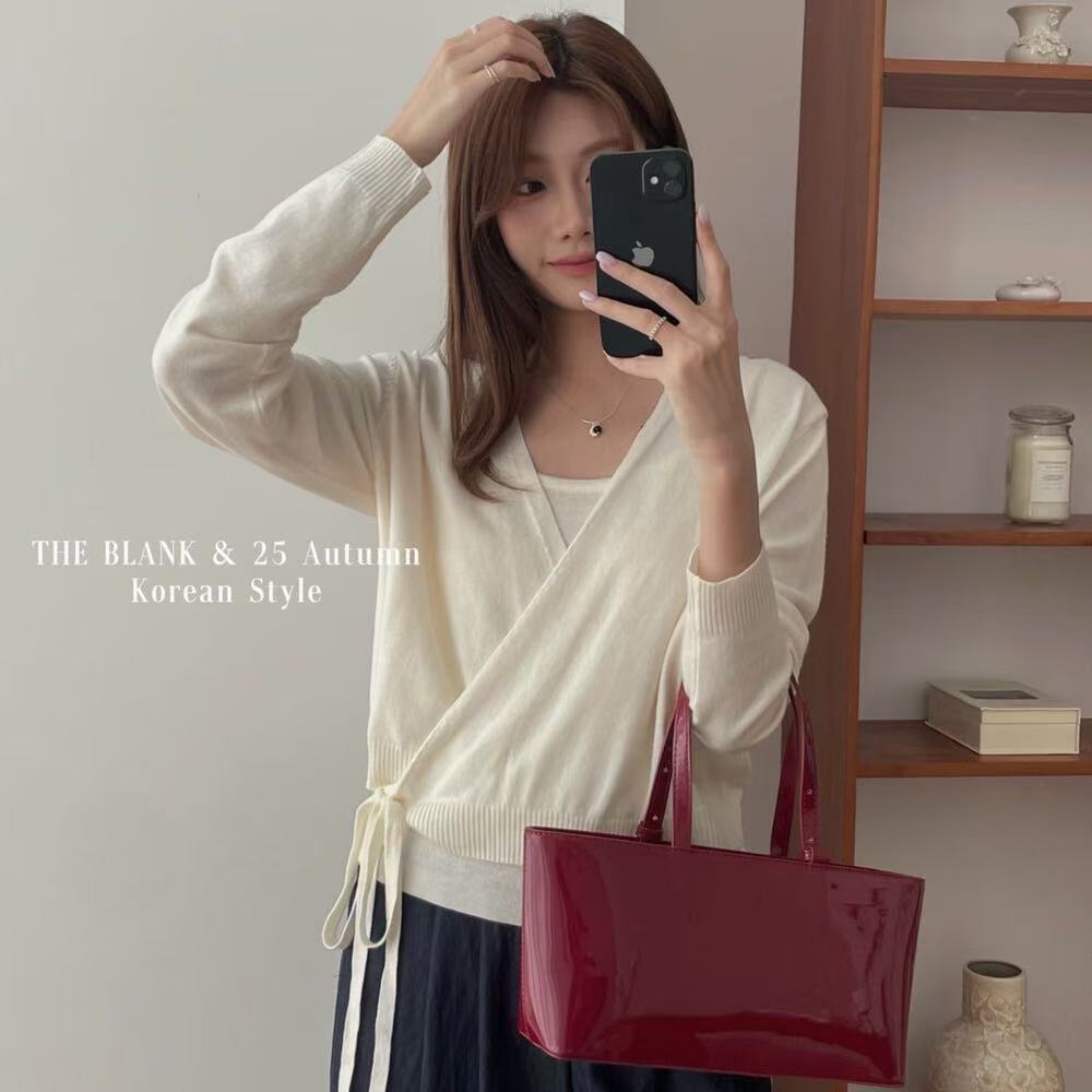 【THE BLANK】2025秋上新侧系带V领+纯色吊带背心针织套装女7866