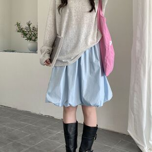 2026春夏新款 think 韩系松紧腰通勤百搭蓬蓬A字半身裙2673 you