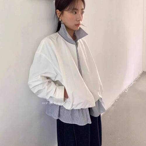 UP早春翻领拼接撞色外套女13行