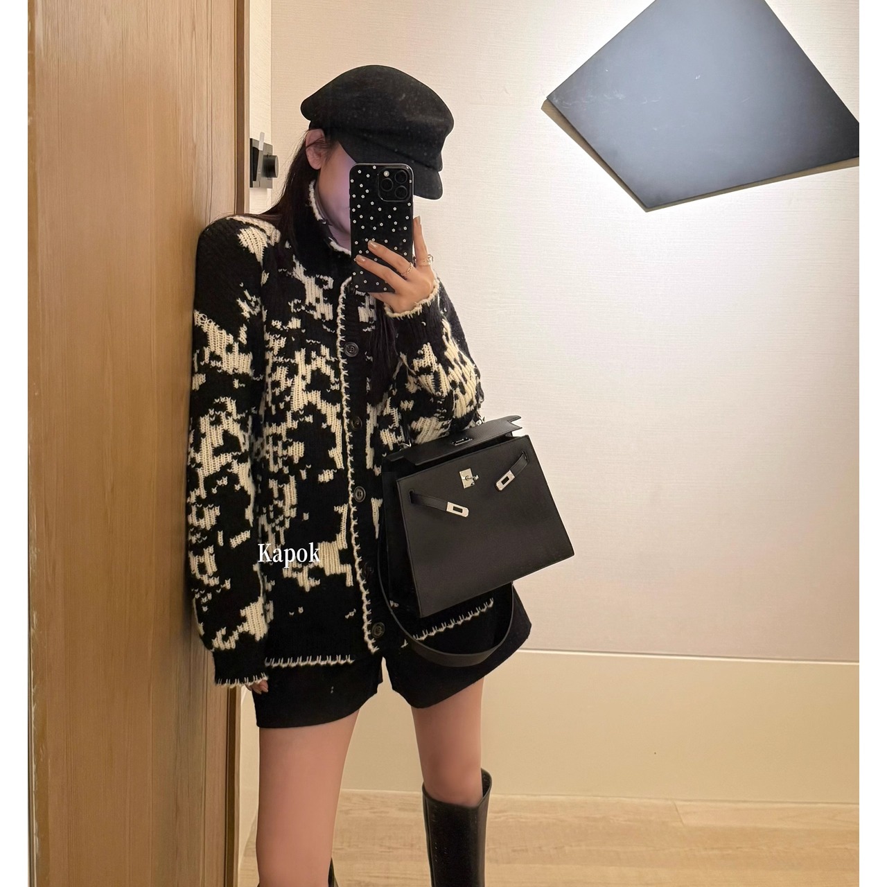 【KAPOK】2025冬季新款韩版复古重工提花加厚高领毛衣外套25F573