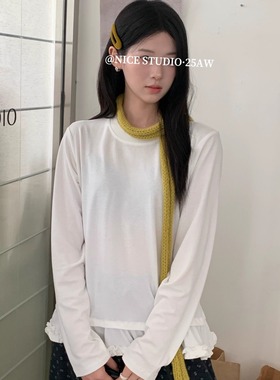 【奶思家NICE STUDI】2025秋季新款韩版花边百搭内搭长袖T恤08710