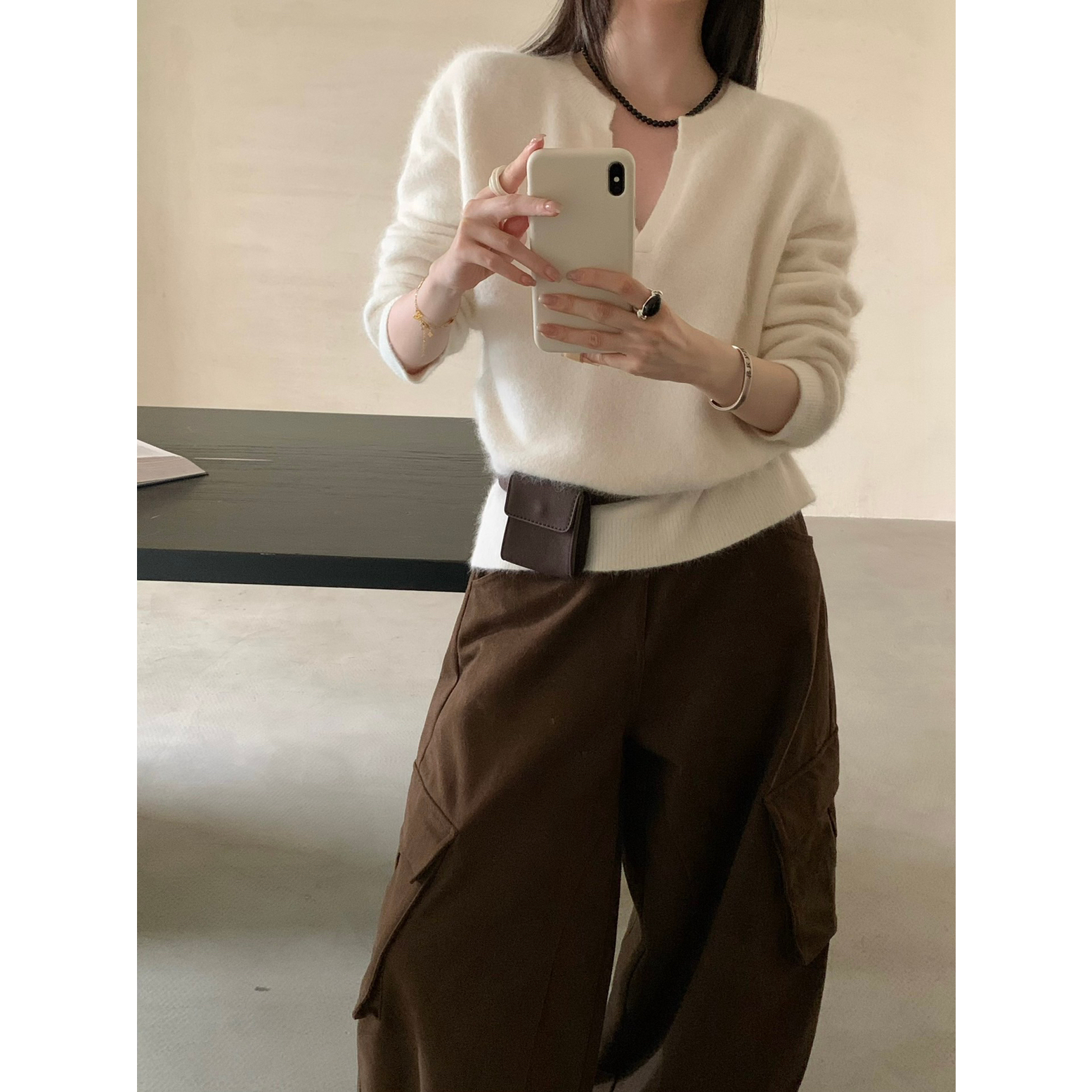 【ONE TIME】2025冬季新款韩版兔毛混纺慵懒风保暖毛衣女OT72015