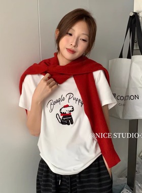 【奶思家NICE STUDIO】2026春款上新刺绣小狗tee短袖T恤女08823