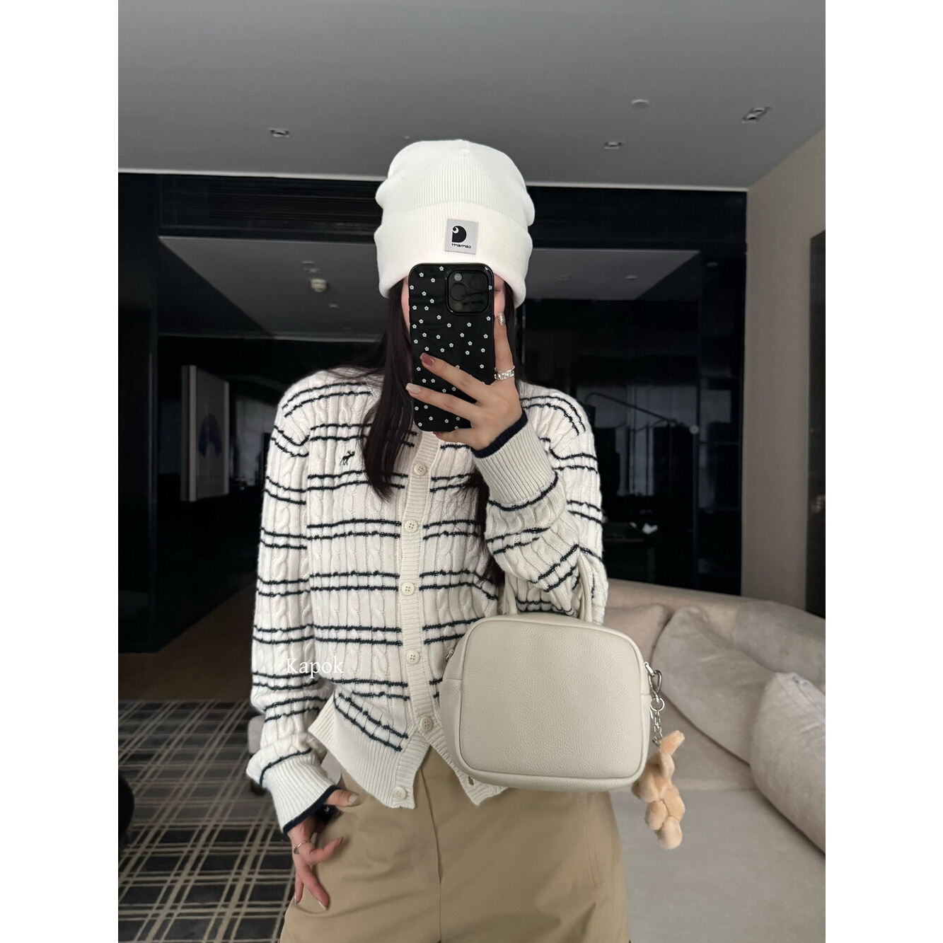 【KAPOK】2025冬季新款韩版小鹿刺绣麻花宽松显瘦针织开衫女25298