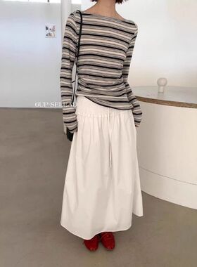 【6UP】2026春夏新款韩版褶裥A字休闲松紧腰百搭半身裙女60069