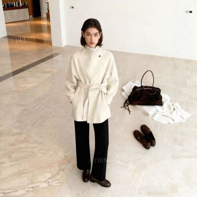 THINK十三行通勤立领中长款羊毛