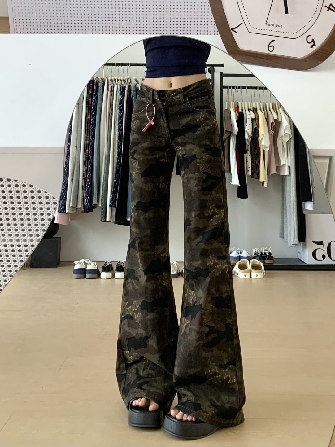 thumbnail for American retro workwear boot camouflage jeans women's spring and summer 2026 new low-rise non-leg flared pants