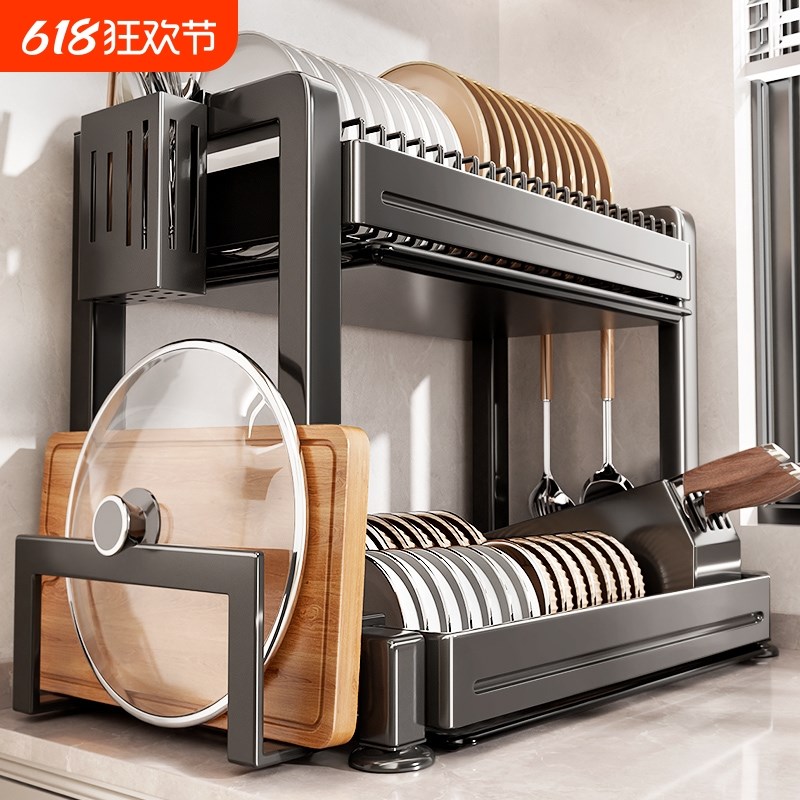 不锈钢厨房多功能置n物架家用台面碗架放碗盘沥水架碗筷碗碟收纳