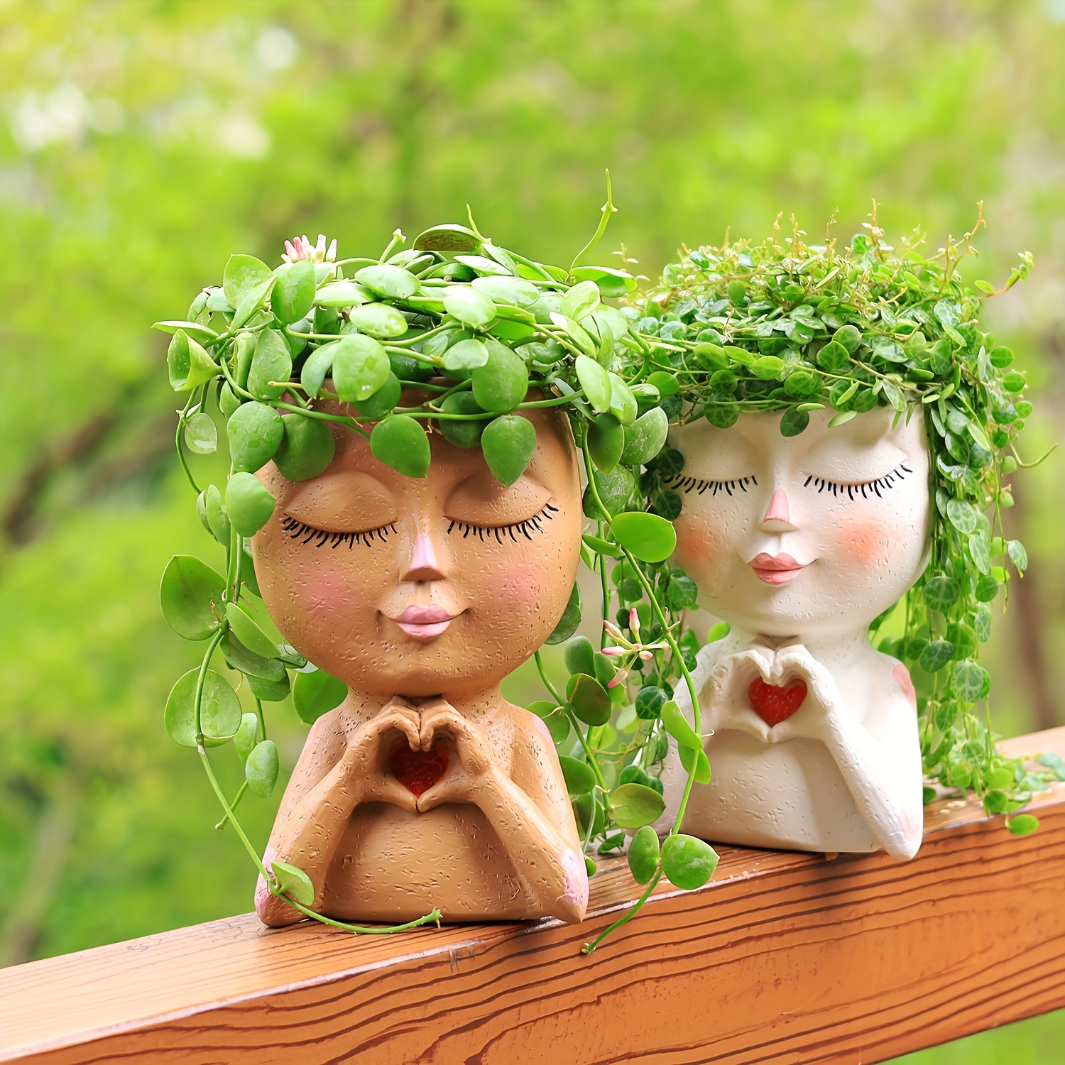 创意抱爱心卡通人物花盆 室内外装饰树脂雕像摆件 小多肉植物花盆