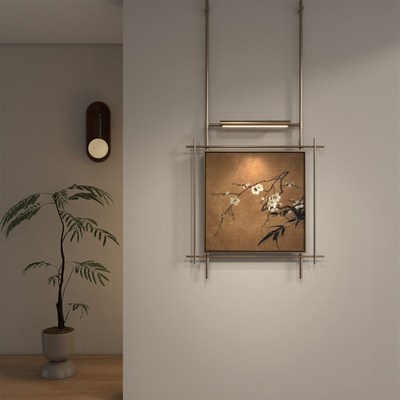 宋式美学挂画高级艺术品金属w吊杆装置壁灯玄关装饰画酒店饭厅背
