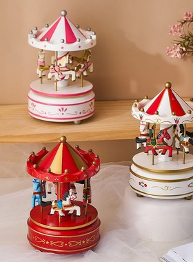 旋转木马八音盒摆件少女心房间布置客厅书房桌面装V饰儿童生日礼
