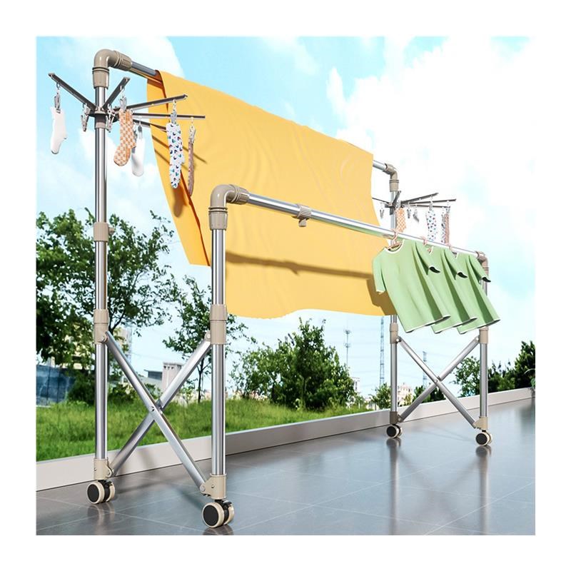双杆式晾衣架折叠不锈钢落地x升降凉挂衣架阳台晒被子架室内晒衣
