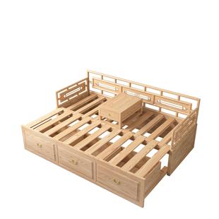 白蜡木全实木罗汉床推拉床小户型禅意沙发床民宿多功能伸缩贵妃榻