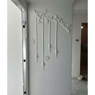 法式电视沙发背景墙grg石膏线平板线条相框小花背景搭配装饰推荐