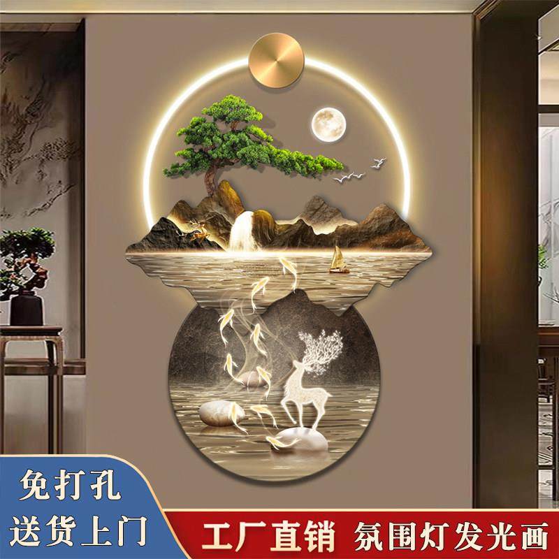 轻奢高级感带灯入户门正对门玄关装饰画 画走廊过道楼梯大气高端