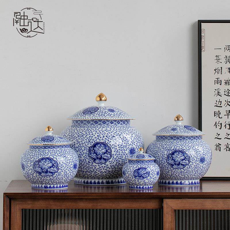 青花茶叶罐储存罐陶瓷罐储存茶密封罐普洱中大号家用普洱白茶饼