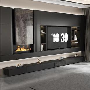 电视柜定制加长款黑色岩板电视柜地台意式客厅伸缩茶几地柜家用