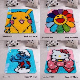 手工彩印新款段段绣椅垫毛线绣坐垫沙发垫卡通地垫家用地毯垫