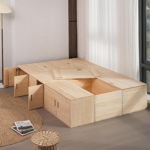 榻榻米床箱实木拼接床定制矮柜储物柜高箱地台床组合收纳箱飘窗柜