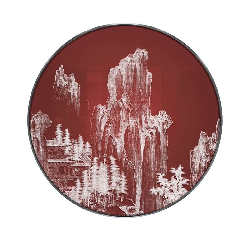 新中式玄关客厅圆形装饰画立体肌A理浮雕实物挂画酒店餐厅墙面挂图片