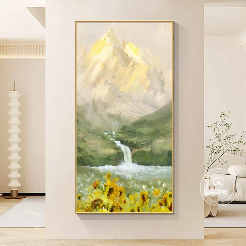 《日照金山d》纯手绘油画大芬油画村玄关装饰画山水风景丙烯肌理图片