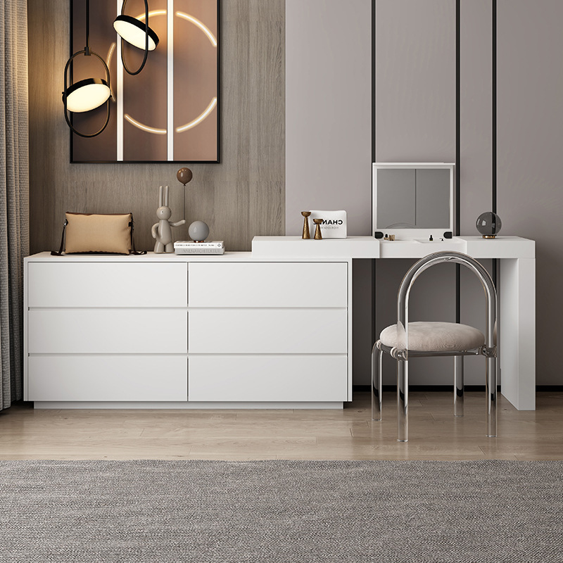 现代简约翻盖梳妆台卧室电视柜组合带镜化妆桌收纳一体意式化妆桌