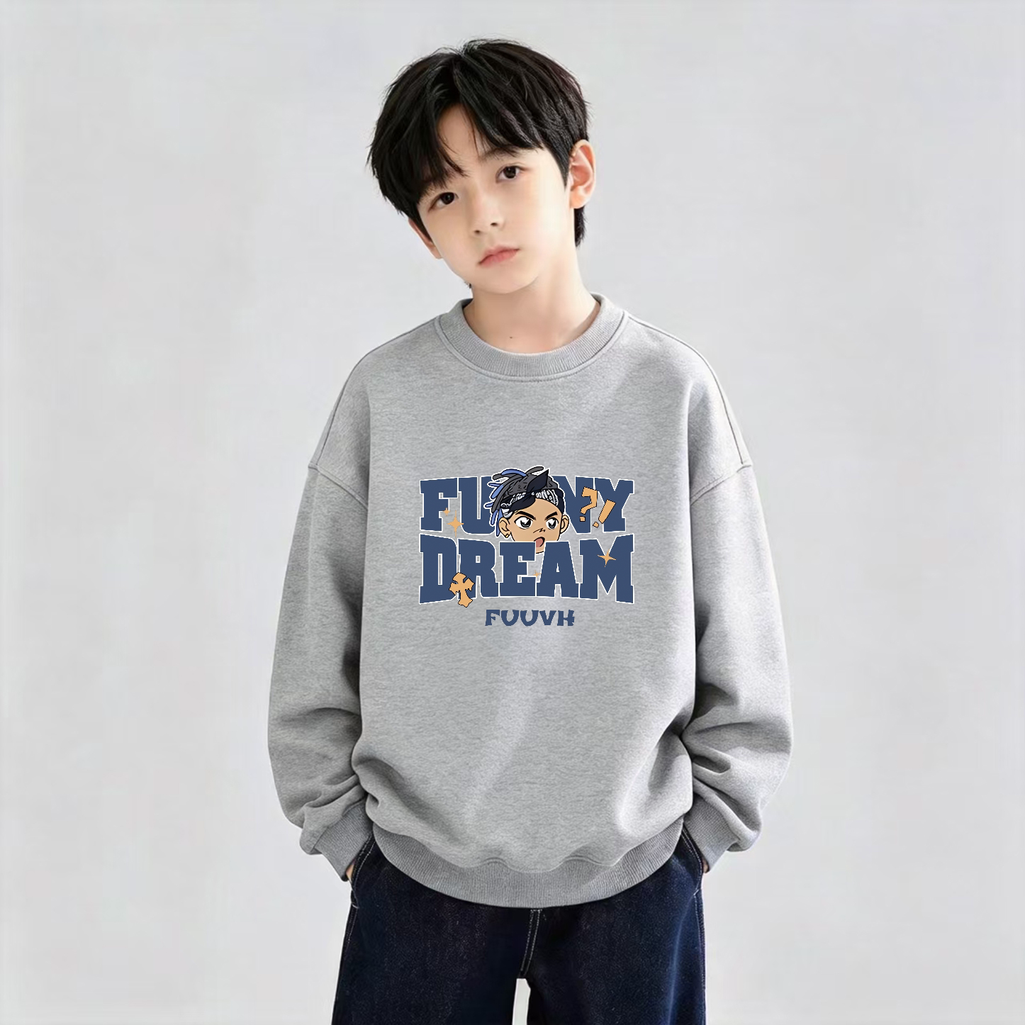 儿童卫衣男童秋冬春秋款加绒上衣长袖圆领中大童帅气潮流酷男孩款