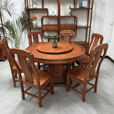 印尼进口金花梨木圆桌仿古饭桌