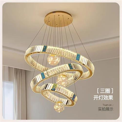 轻奢风水晶客厅吊灯现代简约酒店复式楼别墅挑空层楼梯灯具