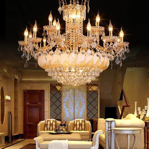 复式楼客厅水晶大吊灯酒店大厅灯办公楼梯吊灯别墅黄色水晶吊灯具,家装灯饰光源,客厅吊灯,淘宝优惠券,粉丝福利购,淘宝优惠卷