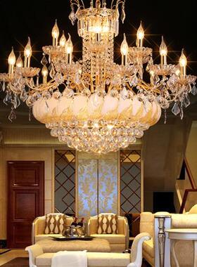 复式楼客厅水晶大吊灯酒店大厅灯办公楼梯吊灯别墅黄色水晶吊灯具