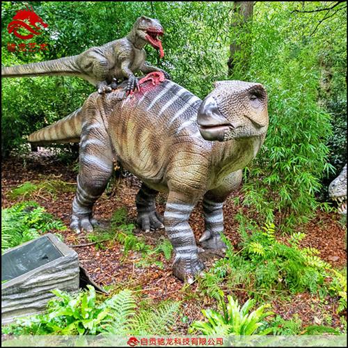 恐爪龙攻击禽龙大型仿真恐龙生活打斗场景恐龙主题公园设计施工