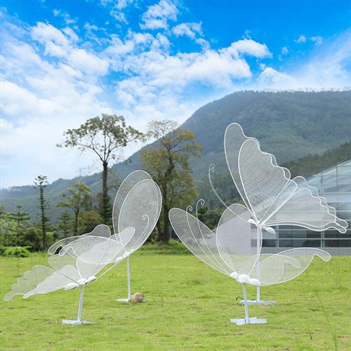 不锈钢镂空蝴蝶雕塑户外公园林草坪铁艺发光仿真镜面景观摆件装饰
