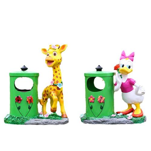 户外花园庭园创意卡通垃圾桶摆件玻璃钢小长颈鹿唐老鸭米老鼠雕塑