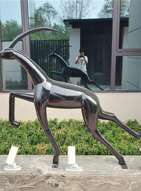 户外大小型不锈钢黑色独角小鹿金属园林景观动物广场商场门口雕塑