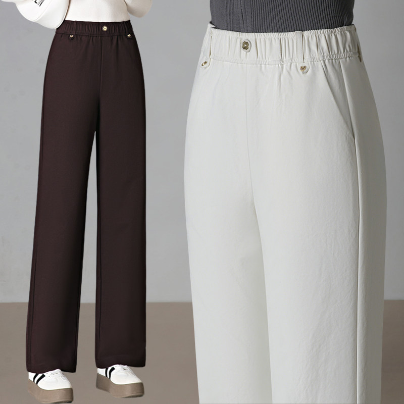 女士休闲裤2025新款秋季裤子外穿妈妈大码白色长裤高腰宽松直筒裤 - 海芷恋旗舰店出品