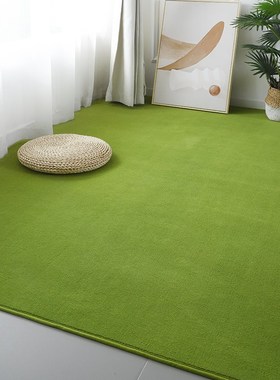 卧室绿色短毛地毯加厚儿童房隔音床边毯幼儿园爬R行玩具地垫大面