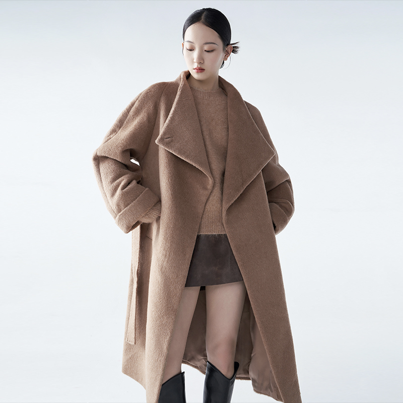 芳珞长款毛呢外套简约